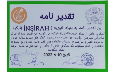 TAKTİRNAME ( Afganistan Şibirgan belediye başkanı )